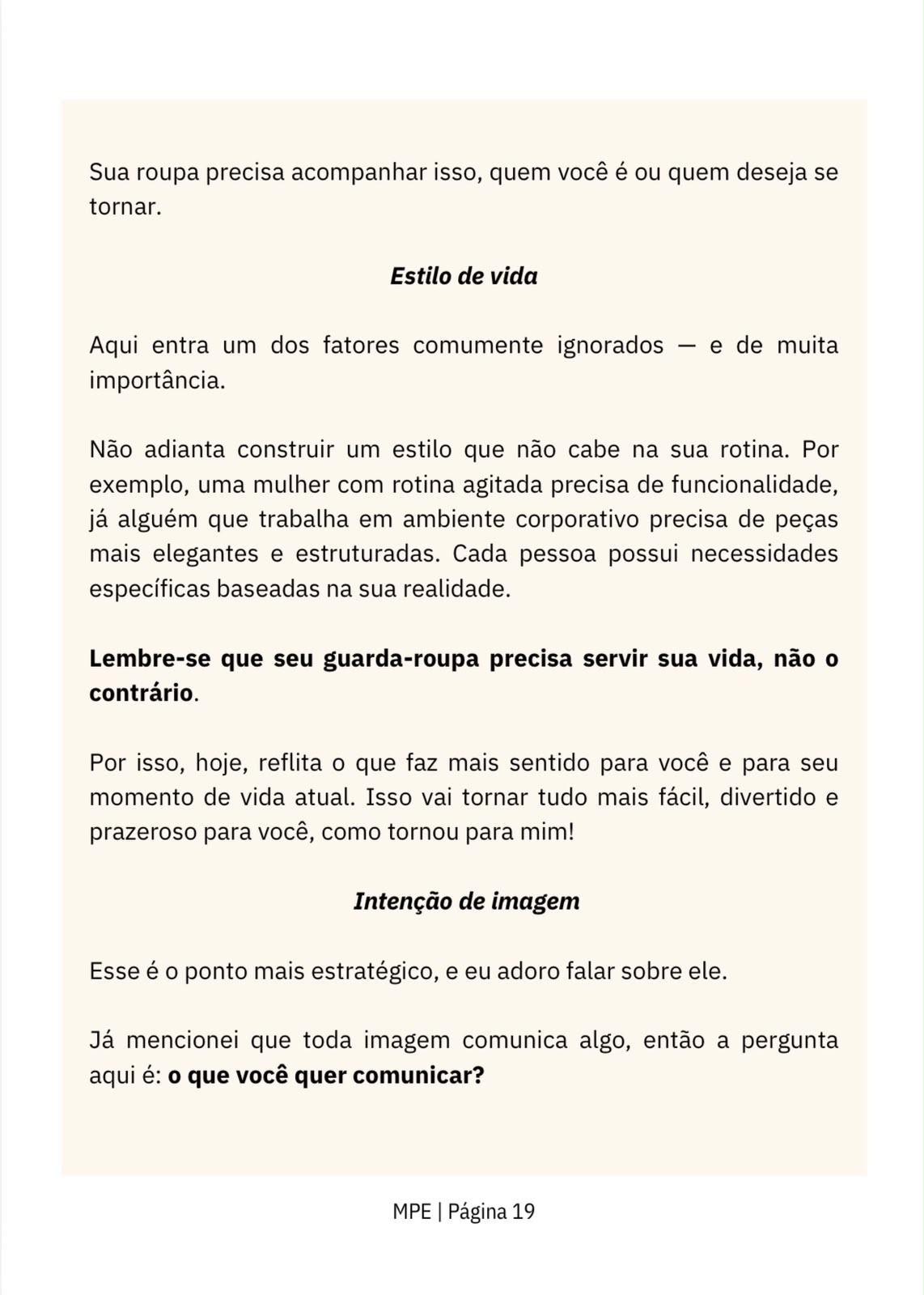 Página sobre estilo de vida e intenção de imagem