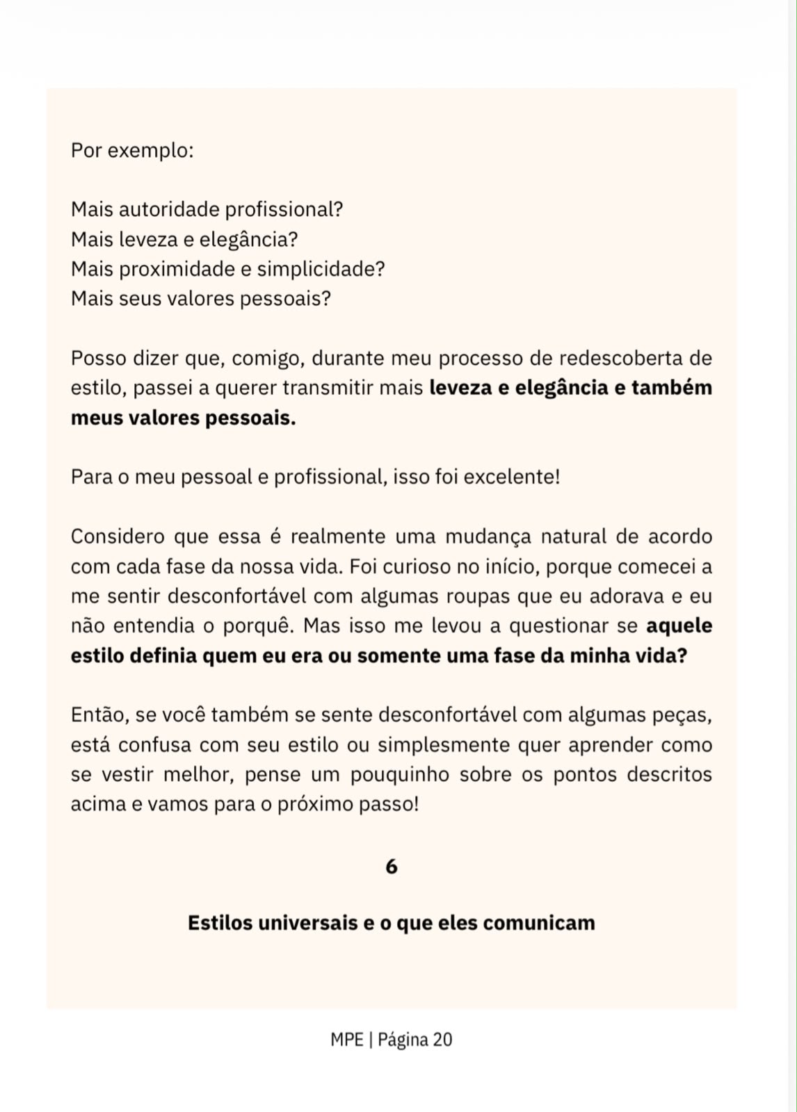 Página sobre os estilos universais e o que eles comunicam