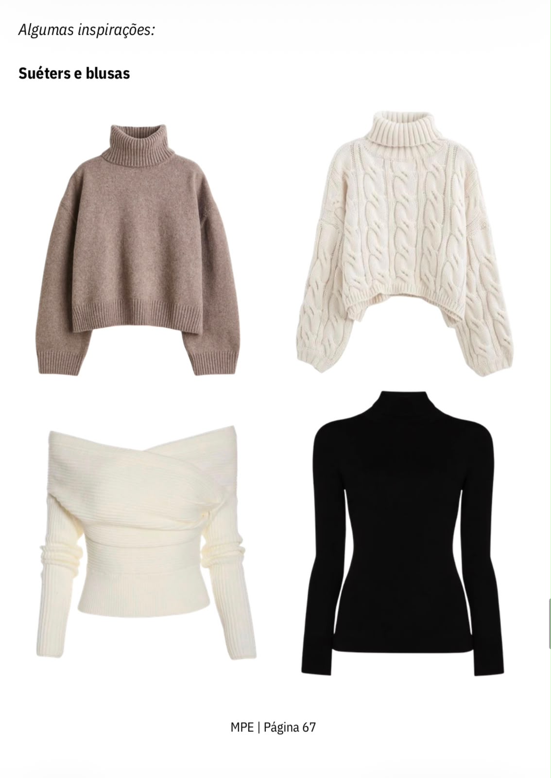 Página com inspirações de suéteres e blusas